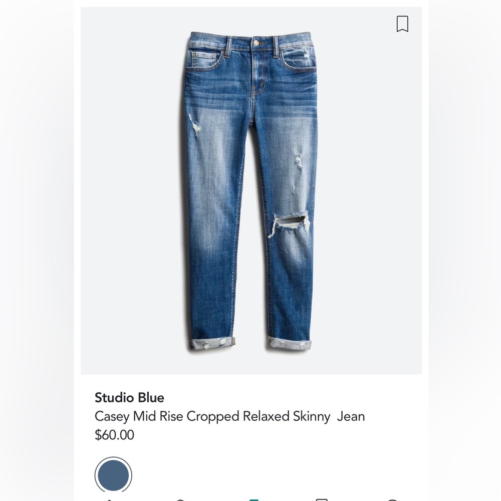 Studio Blue mid rise cropped skinny jeans; size 12/32 waist;